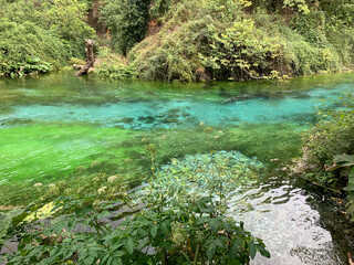 Naklejka premium Beautiful turquoise water of The Blue Eye Syri i Kalter Lake Albania