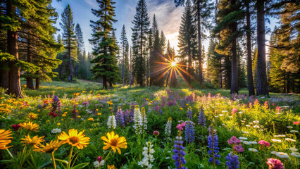 Fototapeta premium Forest Glade with Wildflowers