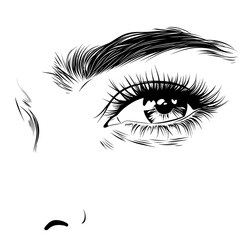 Fototapeta premium A coloring page depicting beautiful, happy eyes on a beautiful woman.