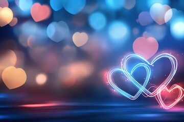 Fototapeta premium Experience the enchanting ambiance of glowing hearts and mesmerizing ethereal bokeh lights, creating the perfect atmosphere for an unforgettable Valentines Day celebration filled with love and joy