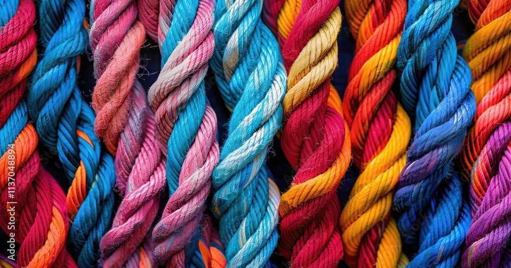Aufkleber a vibrant array of twisted ropes in various colors, showcasing texture and design.