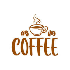Coffee typography clip art design on plain white transparent isolated background for card, shirt, hoodie, sweatshirt, apparel, card, tag, mug, icon, poster or badge