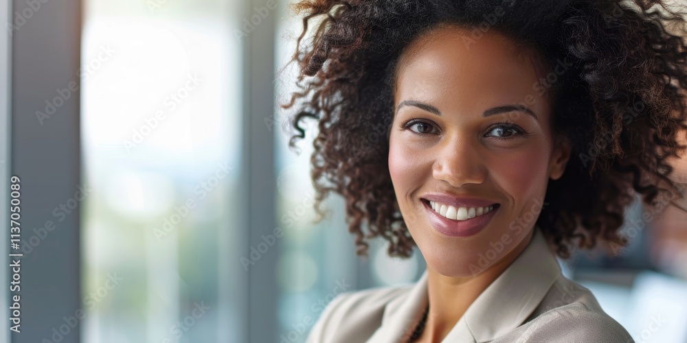 Poster cheerful woman in an office using a tablet for email, hr scheduling, or online recruitment. focus on