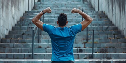 Individual stretching arms on stairs for outdoor exercise, focusing on fitness and wellness through strength training and warm-up routines