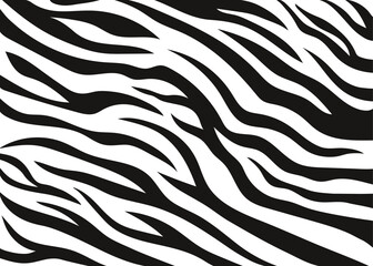Abstract hand drawn zebra skin stripe pattern. Safari black and white african wildlife animal print