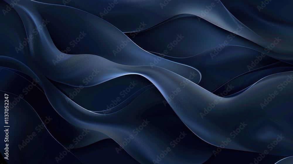 Poster abstract waves of dark blue fabric creating a smooth, flowing texture.