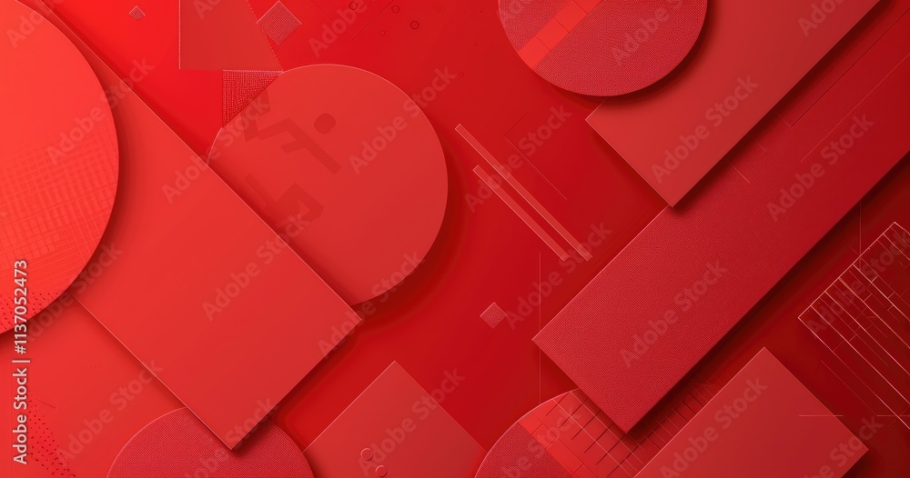 Poster abstract design featuring various red geometric shapes and patterns.