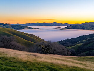 sunrise in the mountains fog