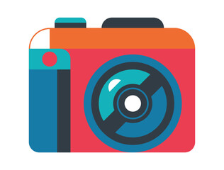 Digital modern camera, optical device, photographer's equipment. Isolated vector object, icon, symbol, logo, design element
