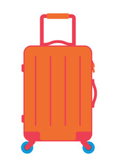 Red travel suitcase on wheels. Traveling mobile luggage. Vector illustration, isolated object, symbol, icon, sign