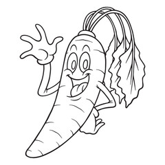 coloring cartoon of friendly carrot