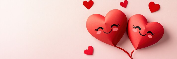 A charming illustration showcases two smiling, intertwined hearts, surrounded by smaller hearts, symbolizing love and romancea perfect choice for Valentines Day celebrations of togetherness