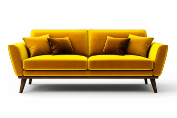 Fototapeta premium Mustard Yellow Velvet Sofa with Wooden Legs