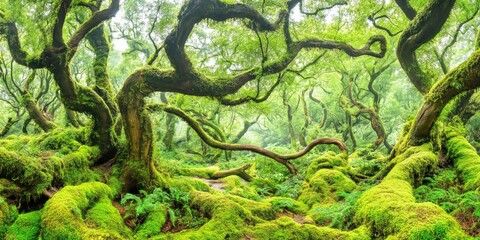 Obraz premium Moss-covered trees in an enchanted forest