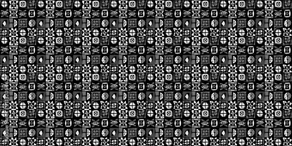 Poster seamless black code pattern with numbers and geometric letter design for a vintage textile backdrop