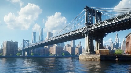 Fototapeta premium Manhattan Bridge and New York City Skyline on a Sunny Day