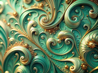 Fototapeta premium High-resolution image: swirling seafoam green and gold, elegant texture background.