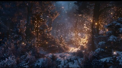 Fototapeta premium Enchanting Winter Forest Glowing With Magical Lights