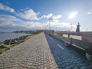 Panorama from Coastal street of old town of Nessebar, Bulgaria