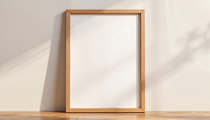 Elegant oak frame on neutral wall, showcasing minimalist design