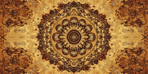 beautiful background of Islamic patterns carved in wood, with intricate designs and rich colors