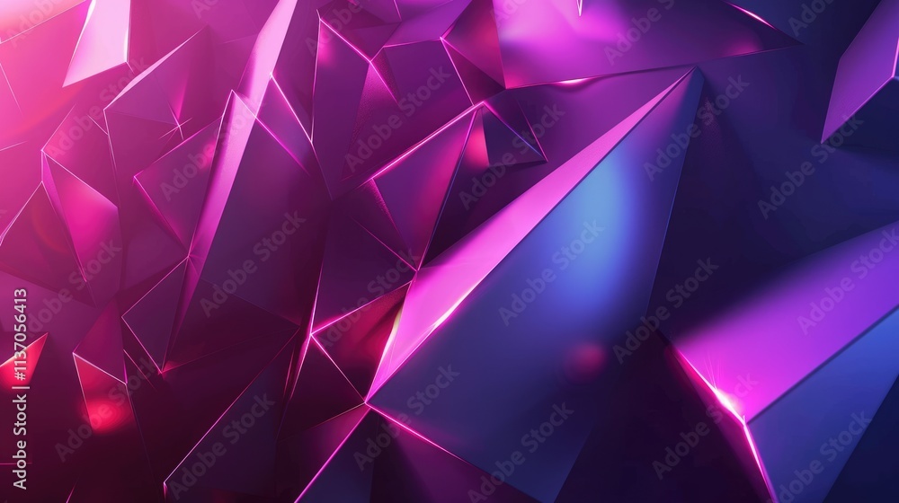 Poster abstract geometric shapes in vibrant purple and blue tones create a dynamic visual effect.