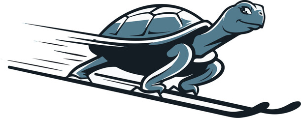 Cute Turtle Cartoon Character Skiing