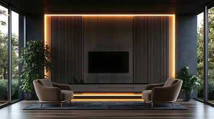 Modern Living Room Interior Design with Warm Lighting