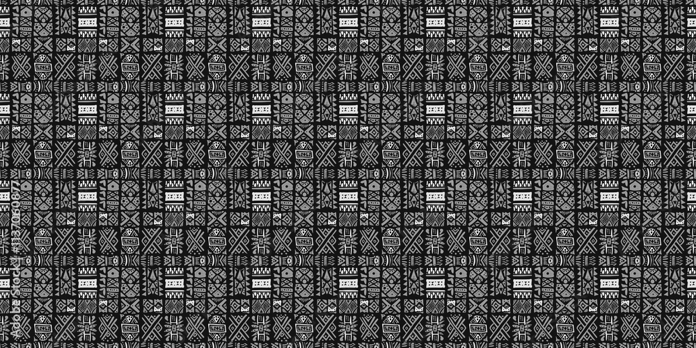 Aufkleber seamless black code pattern with numbers and geometric letter design for a vintage textile backdrop