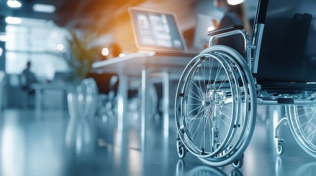 Inclusive team meeting, watercolor technique, wheelchair user contributing ideas in a modern office, celebrating diversity and inclusion