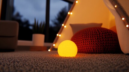 A cozy scene of children building a fort with blankets and pillows.