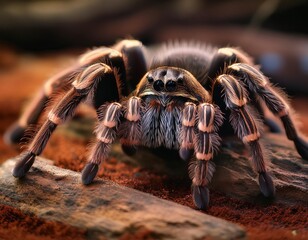 Tarantula- Brown and black spider is on a rock