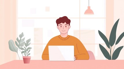 Fototapeta premium Happy man working on laptop at home office.
