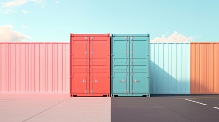 intermodal container flat design front view supply chain theme 3D render Split-complementary color scheme