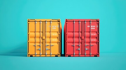 intermodal container flat design front view supply chain theme 3D render Split-complementary color scheme