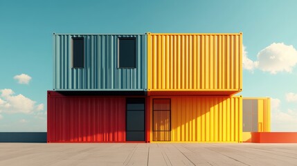 intermodal container flat design front view supply chain theme 3D render Split-complementary color scheme