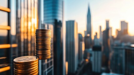 Tall buildings and coins are the same height 
