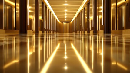 Standard apartment corridor, polished floor, bright lights, minimalist door design
