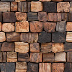Natural wood texture with seamless pattern of various wooden blocks, showcasing rich colors and unique grain patterns. Perfect for backgrounds or design elements