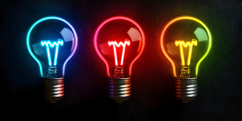 Colorful Light Bulbs Glowing on Dark Background