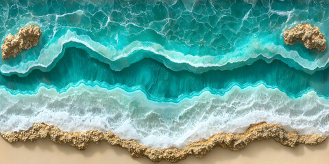 Fototapeta premium Ocean Waves Resin Art. Turquoise Water Crashing on Sandy Shore