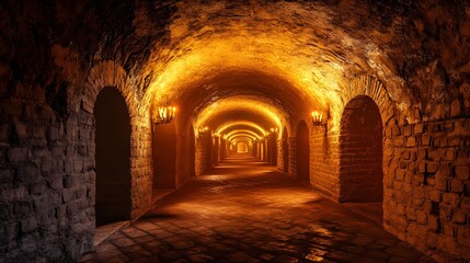 Ancient Stone Corridor Illuminated With Warm Light