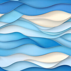 Fototapeta premium Wavy blue and white abstract pattern with layered textures creating serene oceanic feel. This design evokes calmness and tranquility, perfect for various creative projects