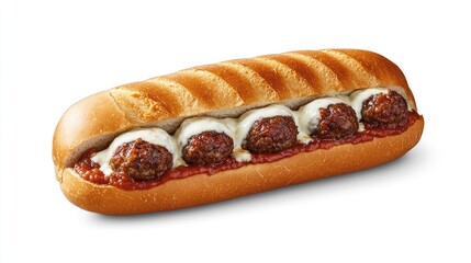 Delicious Meatball Sub Sandwich with Tomato Sauce and Cheese