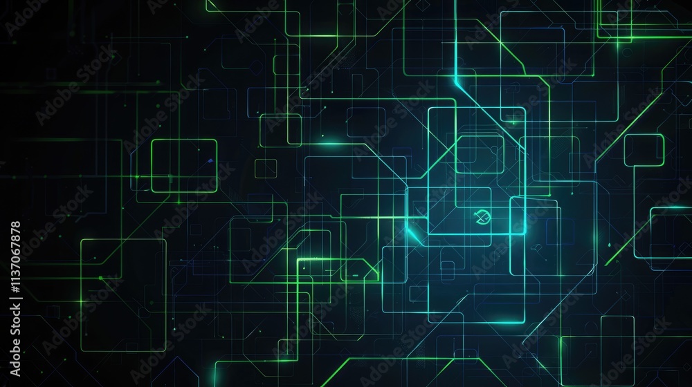 Poster abstract digital design with glowing lines and shapes, representing technology and connectivity.