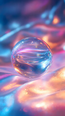 Glass Orb Rests on Shimmering, Iridescent Fabric