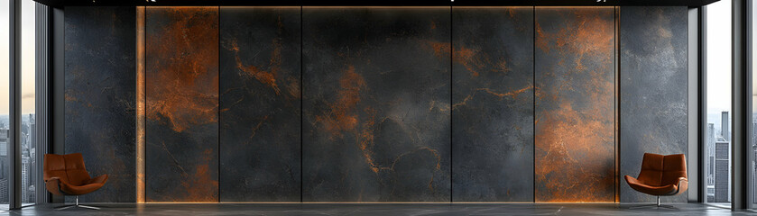 Modern Office Interior with Dark Marble Wall