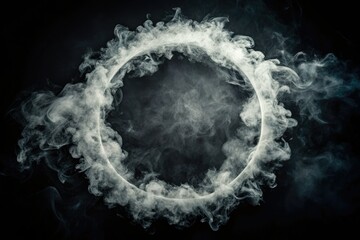 Retro monochrome smoke circle PNG. Black background, vintage style photo effect, perfect for overlay.