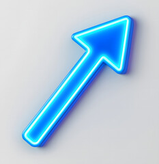 Glowing Blue Neon Arrow Sign on Dark Brick Wall Background