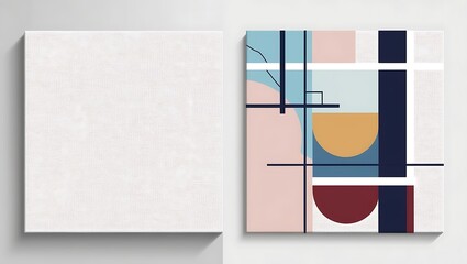 Abstract Geometric Canvas Art Featuring Textured Blank Canvas